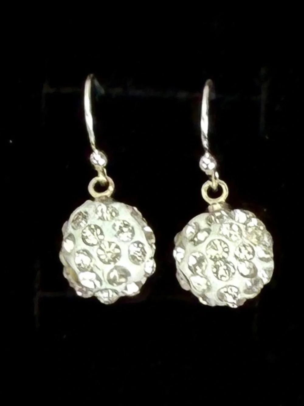 Dainty Silvertone clear bling ball drop pierced earrings